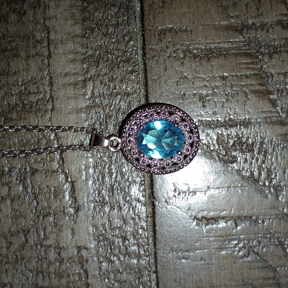 Blue topaz and cz necklace - Picture 1 of 2
